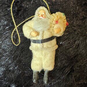 Vintage Ragon House Wool Santa Claus Ornament With Gold Hanging Loop
